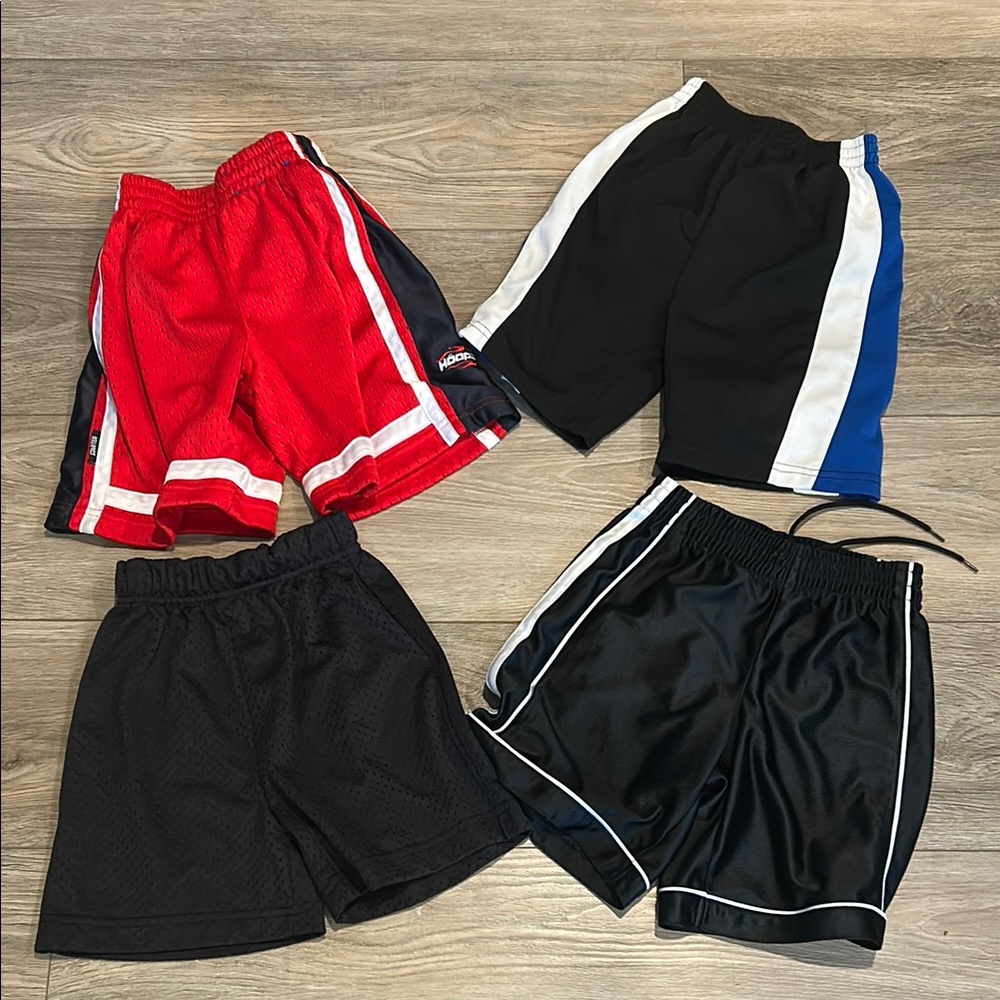 Kids Athletic Shorts Set - 4 Pair Red/Black/Blue/White Boys